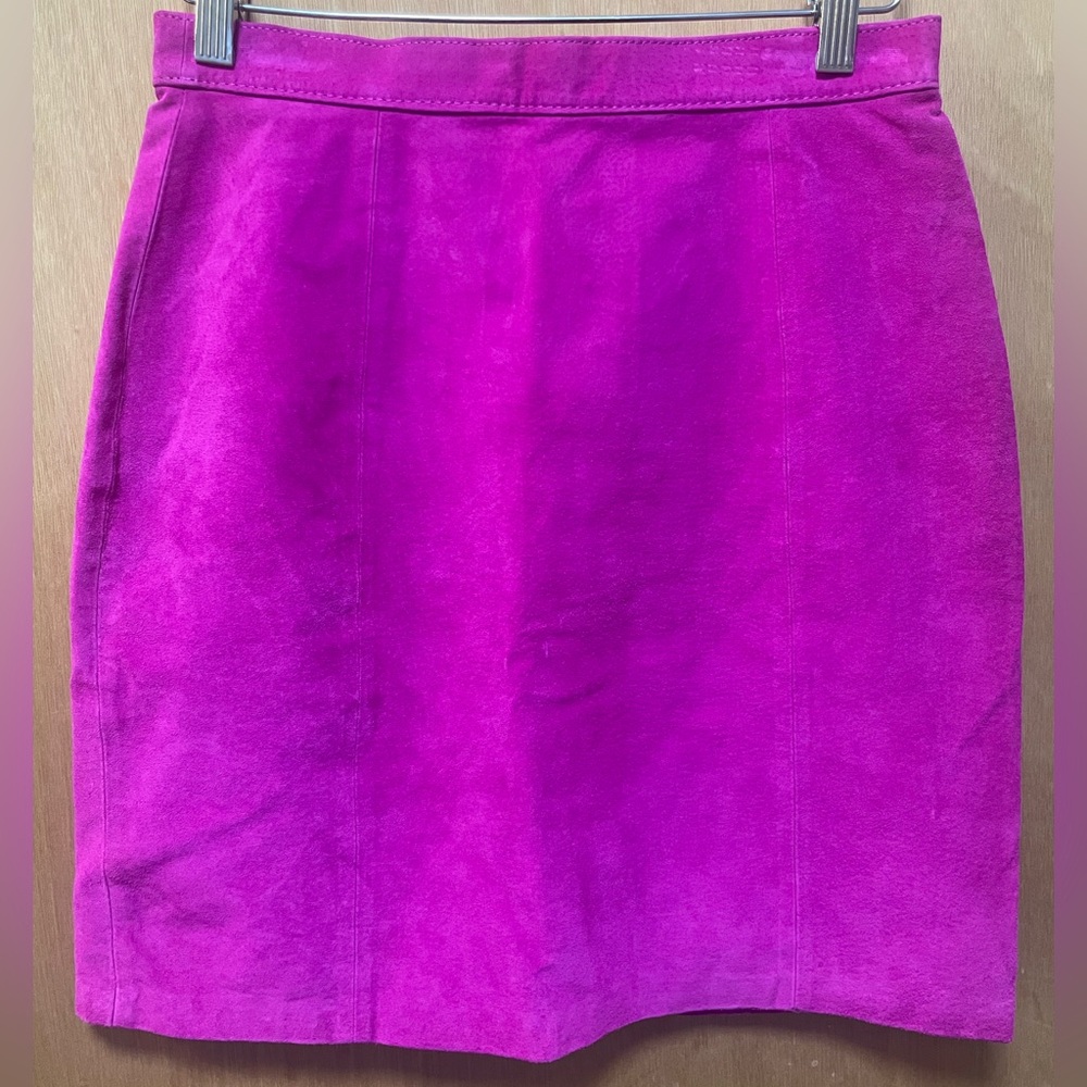 Vintage 90’s Neon Fuchsia Leather Suede Mini Skirt